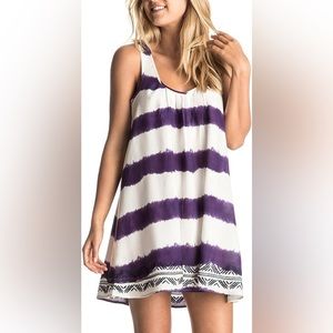 Roxy Women’s Size XS Purple White Embroidered Striped Flow Tank Dress, Has SNAGS